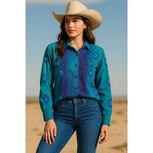 Vintage Wrangler Western Wear Aztec Ombre Button-Down Shirt Women’s XL...